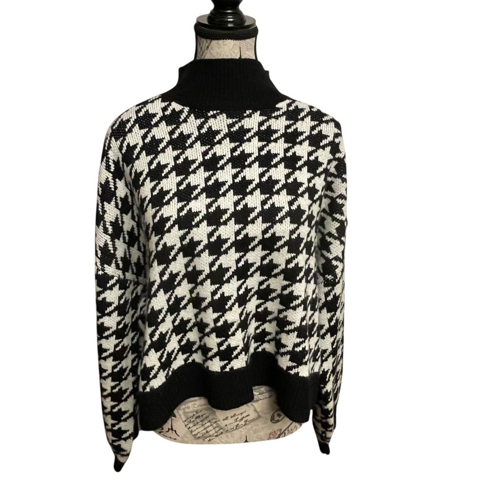 New York & Company Black and White Houndstooth Turtleneck Sweater